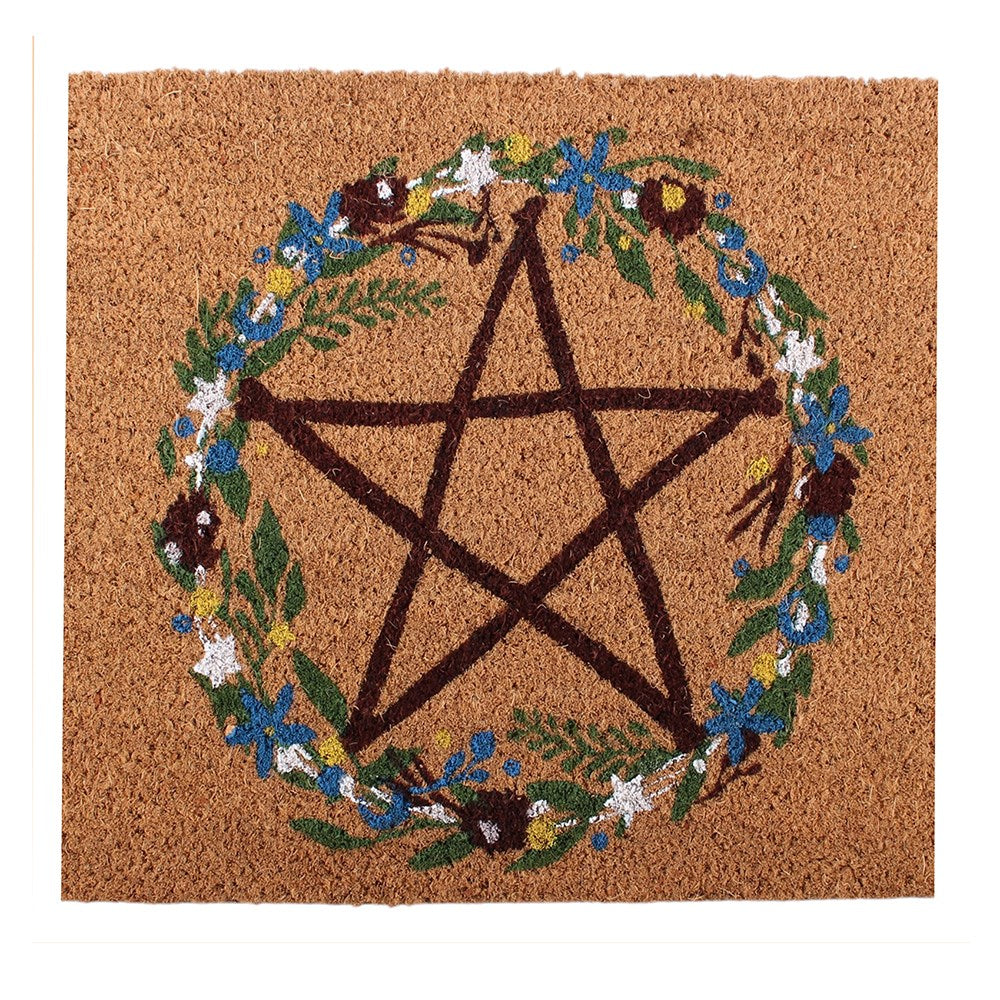 Witchy Fußmatte Pentagramm Blumenkranz quadratisch