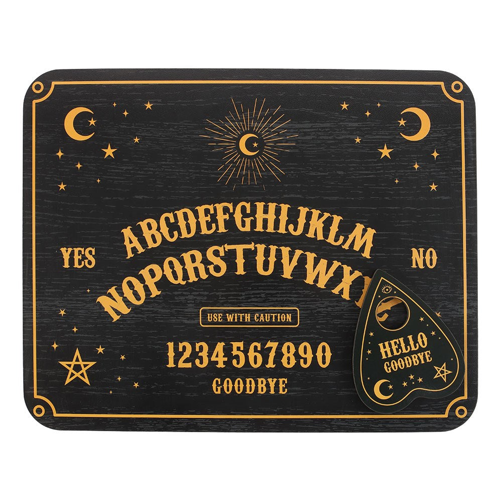 Düsteres Spirit Board dunkel mit Planchette Holzoptik