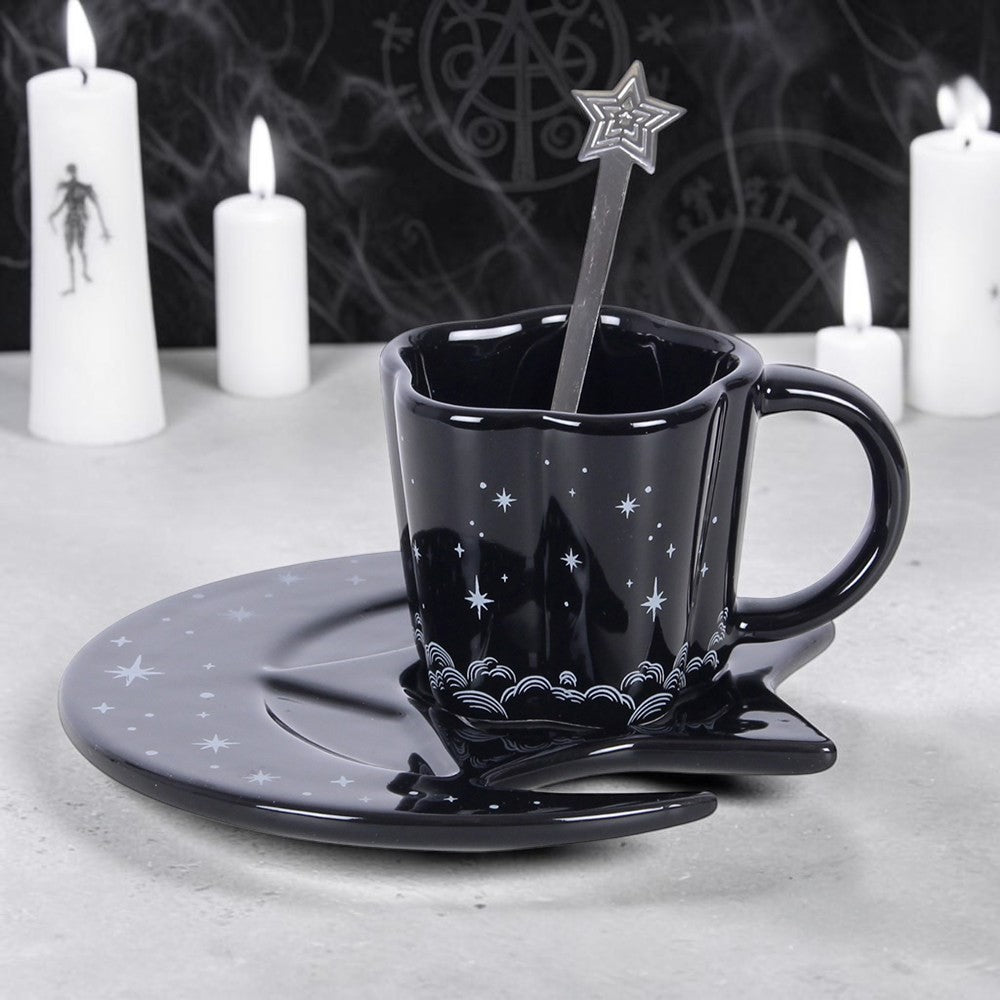 Gothic Espressotasse mit Löffel Stern Spellbound Witchy Tasse schwarz