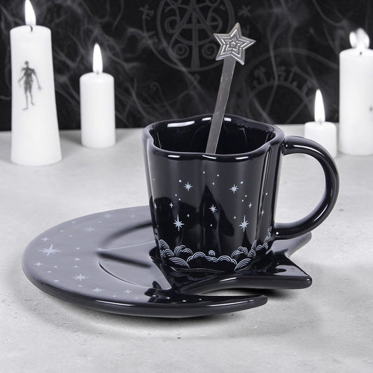 Gothic Espressotasse mit Löffel Stern Spellbound Witchy Tasse schwarz