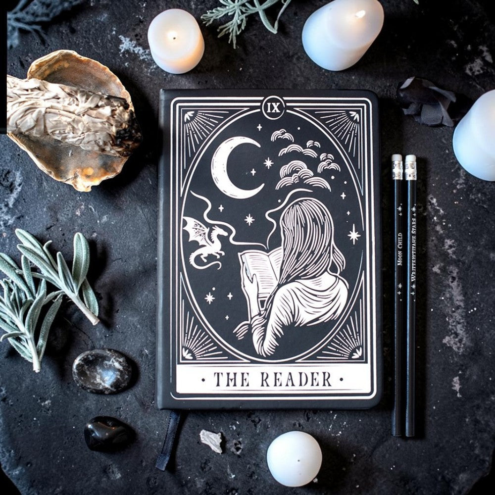 "The Reader" Tarot Notizbuch – Gothic Journal Schwarz/Weiß witchy