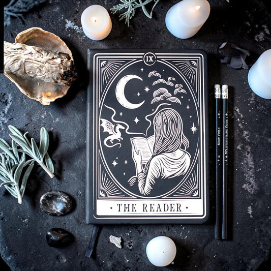 "The Reader" Tarot Notizbuch – Gothic Journal Schwarz/Weiß witchy