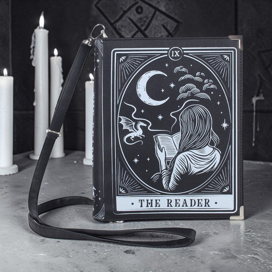 Mystische Tarot Umhängetasche Buch Gothic  "The Reader" schwarz-weiß