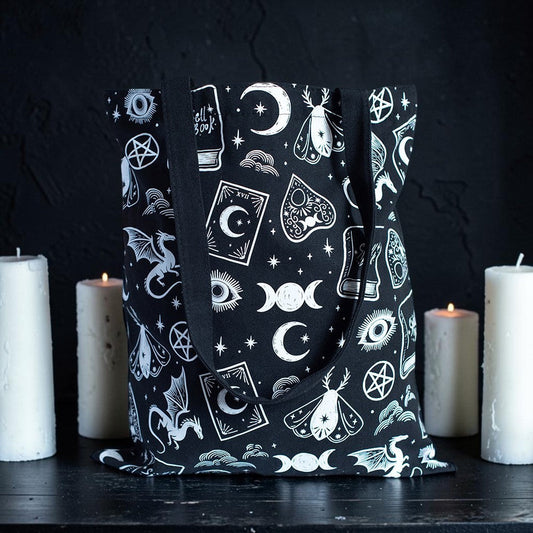 Witchy Icons Stofftasche – Freisteller weißer Hintergrund