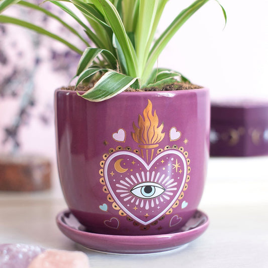 Sacred Sight Blumentopf mit Untersetzer und Herz-Augen-Motiv Witchy