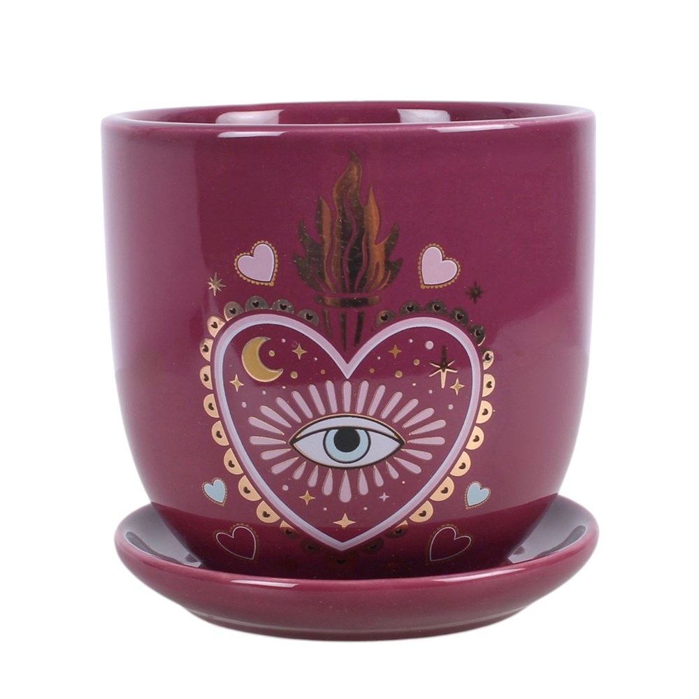 Sacred Sight Blumentopf mit Untersetzer und Herz-Augen-Motiv Witchy