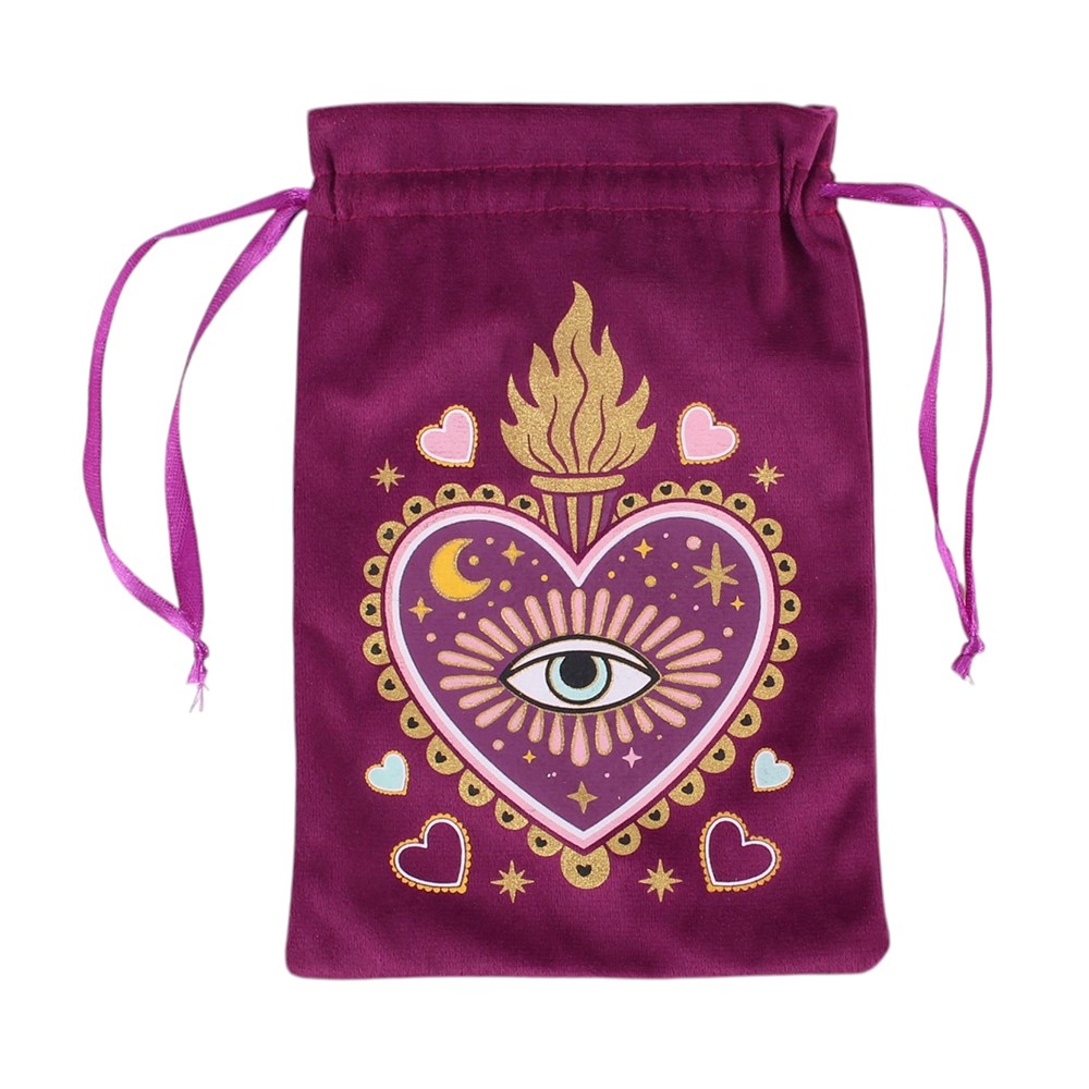 Sacred Sight Samt-Tarotkartenbeutel mit Herz-Augen-Motiv Vintage
