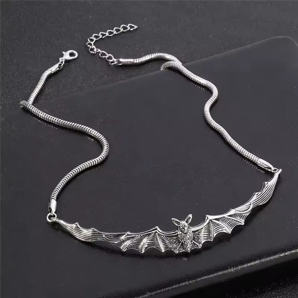 Gothic Fledermaus Bat Choker Halskette – Zinklegierung - silberfarben