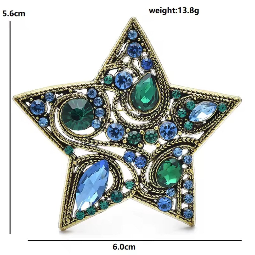 Funkelnde Stern-Brosche mit bunten Kristallen - Vintage-Stil