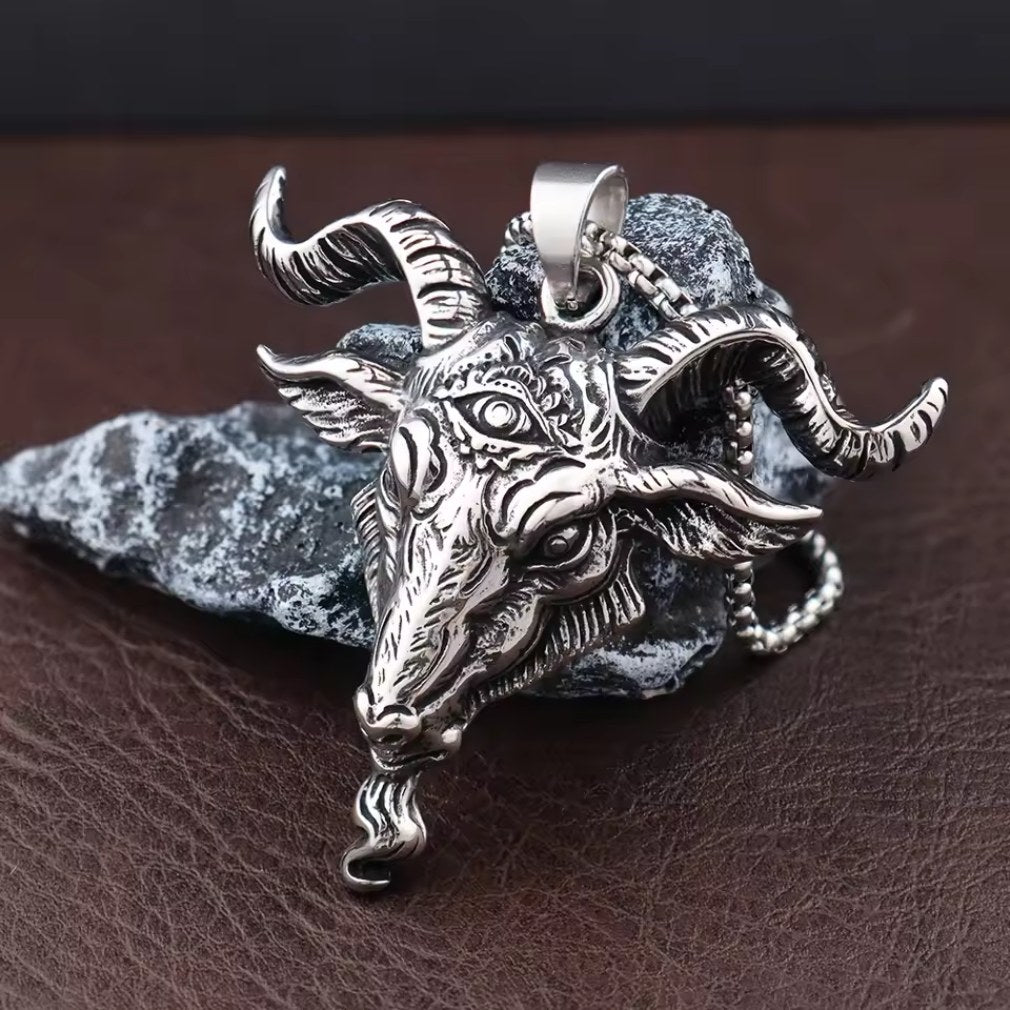 Düster Luzifer Baphomet Anhänger mit Kette Edelstahl