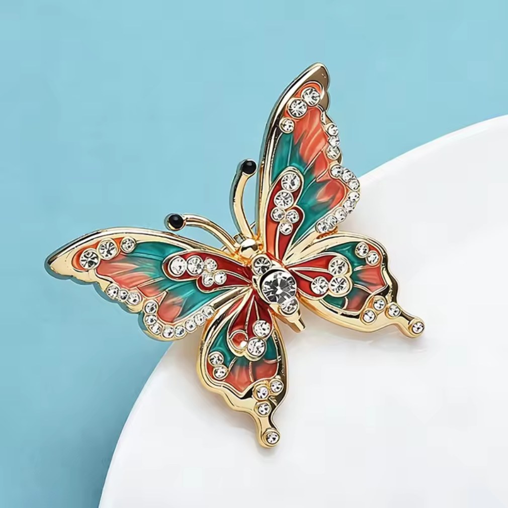 Vintage Schmetterling-Brosche mit Strass und Emaille