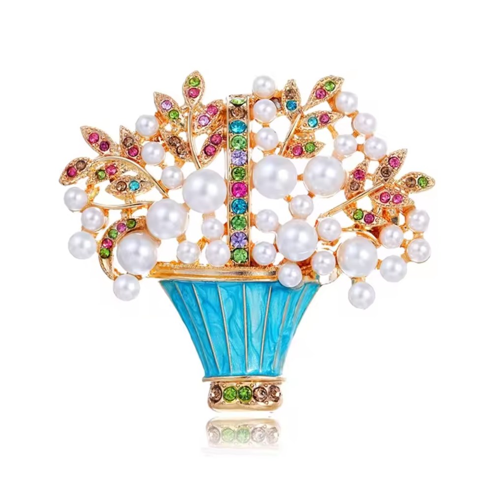 Nostalgische Brosche Blumenbukett mit Strass