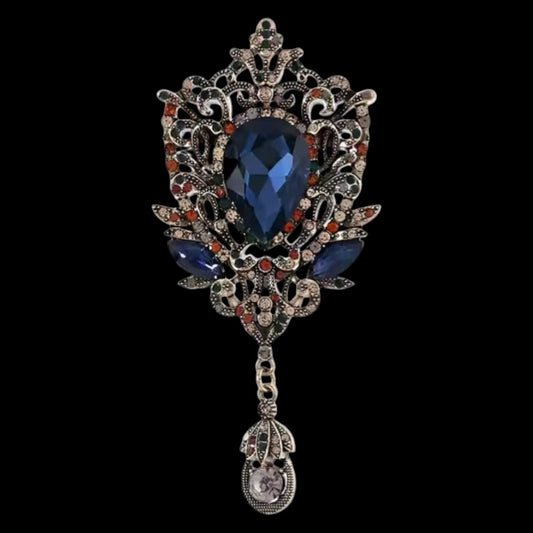 Vintage Brosche mit blauem Kristall und Anhänger