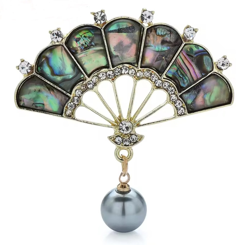 Nostalgische Brosche Fächer in regenbogenfarben