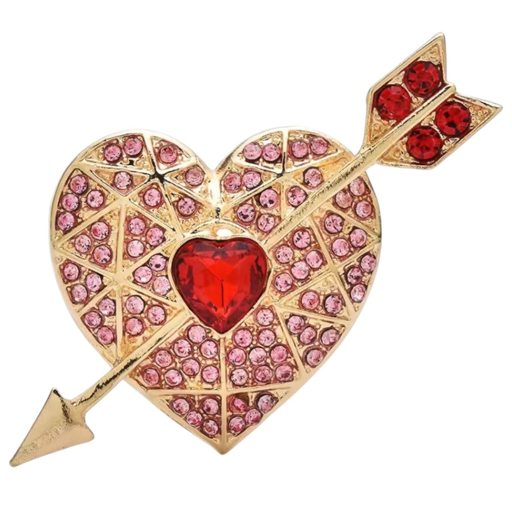 Romantische vintage Herz-Brosche mit Pfeil – Kristall & Strass
