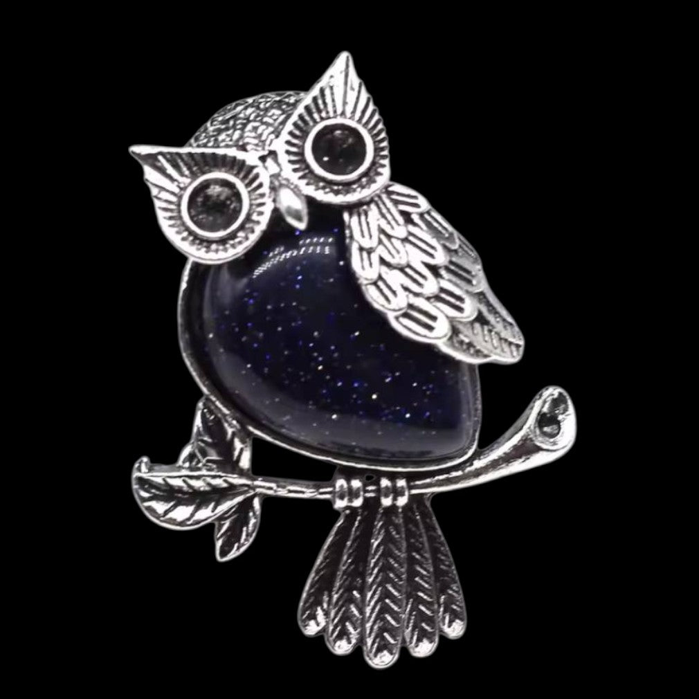 Elegante glitzer Eulen Brosche Silber-dunkelblau vintage Look