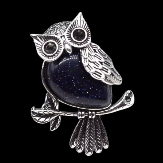 Elegante glitzer Eulen Brosche Silber-dunkelblau vintage Look