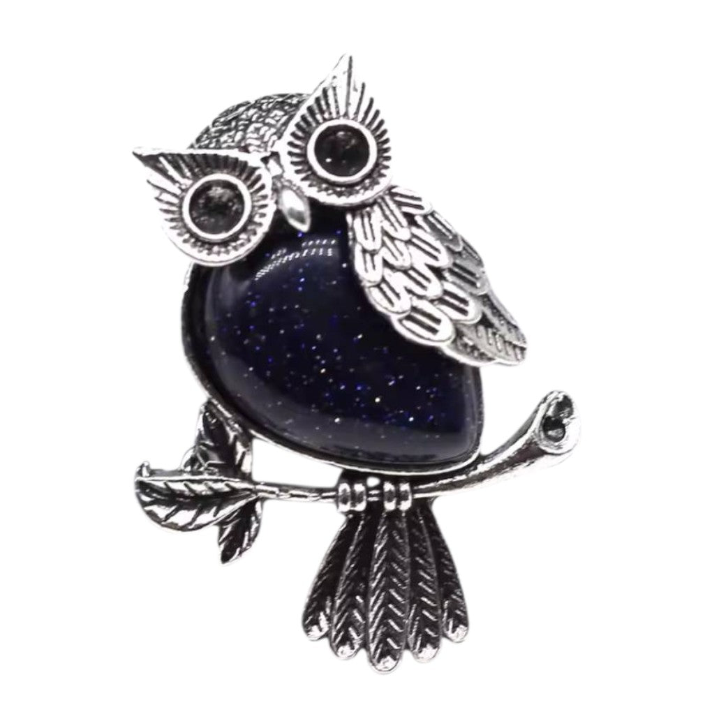 Elegante glitzer Eulen Brosche Silber-dunkelblau vintage Look