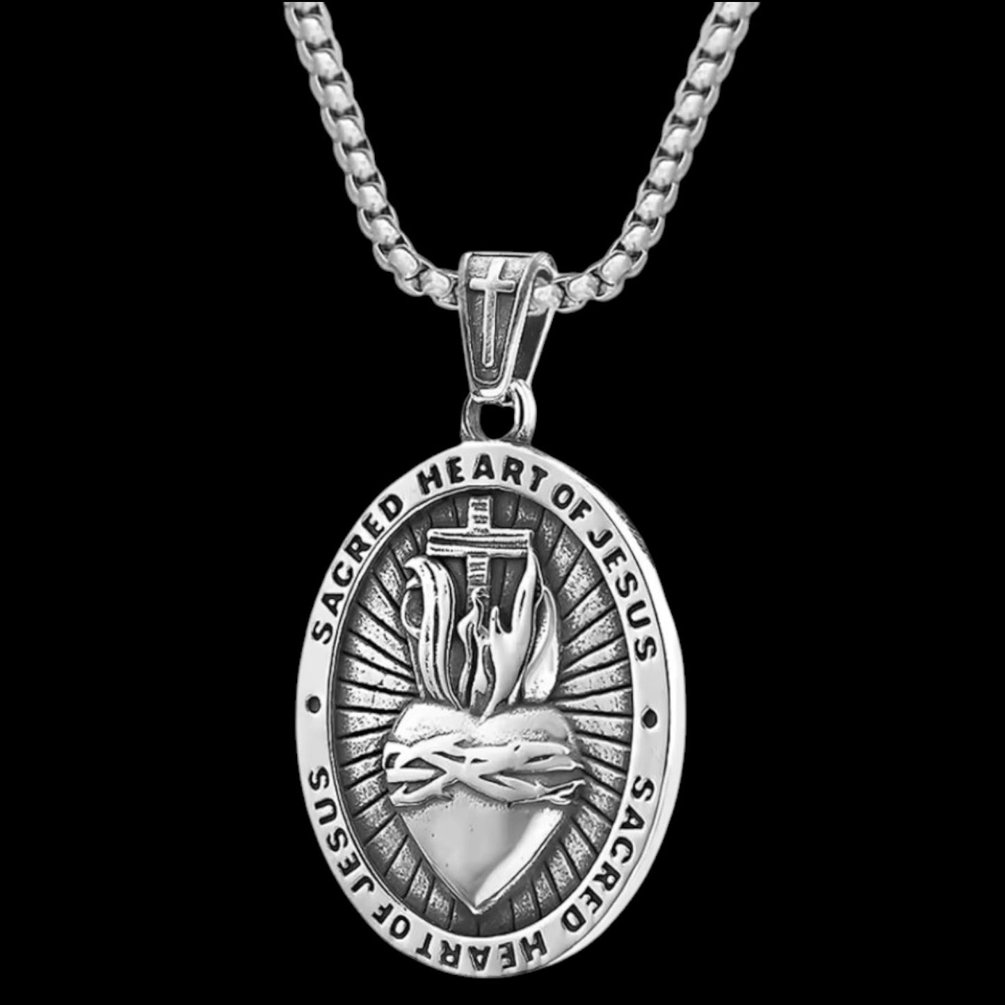 Ovale Halskette mit Anhänger vintage "Sacred Heart of Jesus"