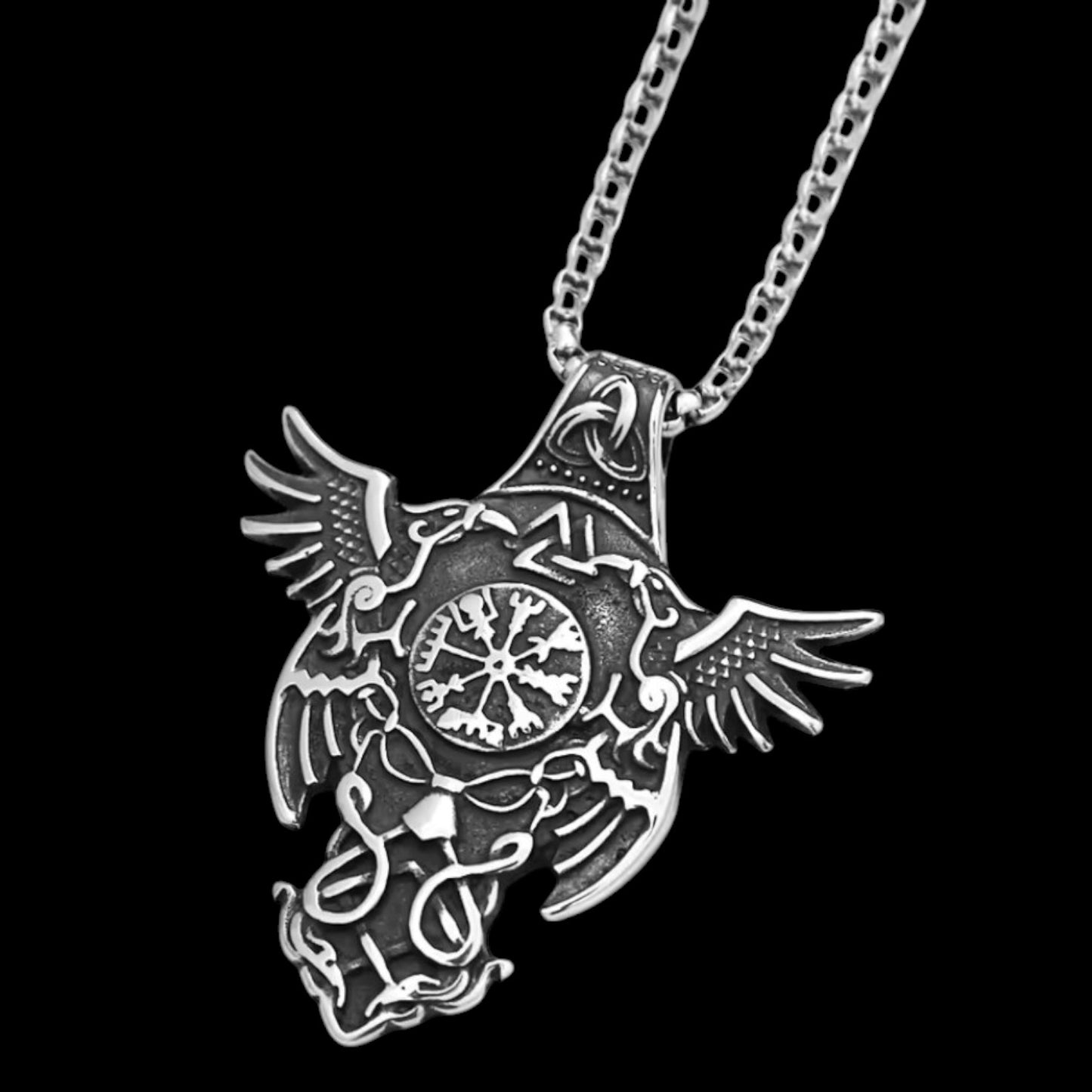 Odin's Ravens Viking Compass Edelstahl Halskette mit Anhänger