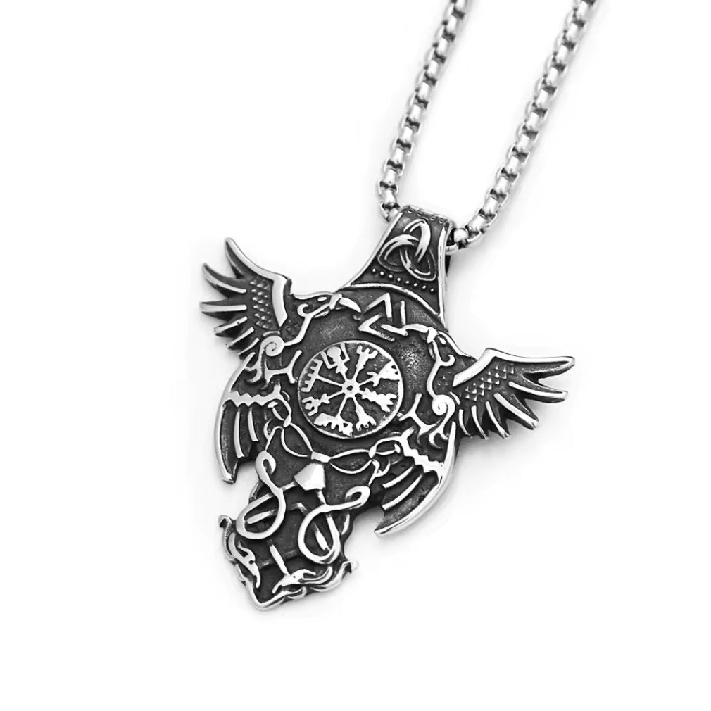 Odin's Ravens Viking Compass Edelstahl Halskette mit Anhänger