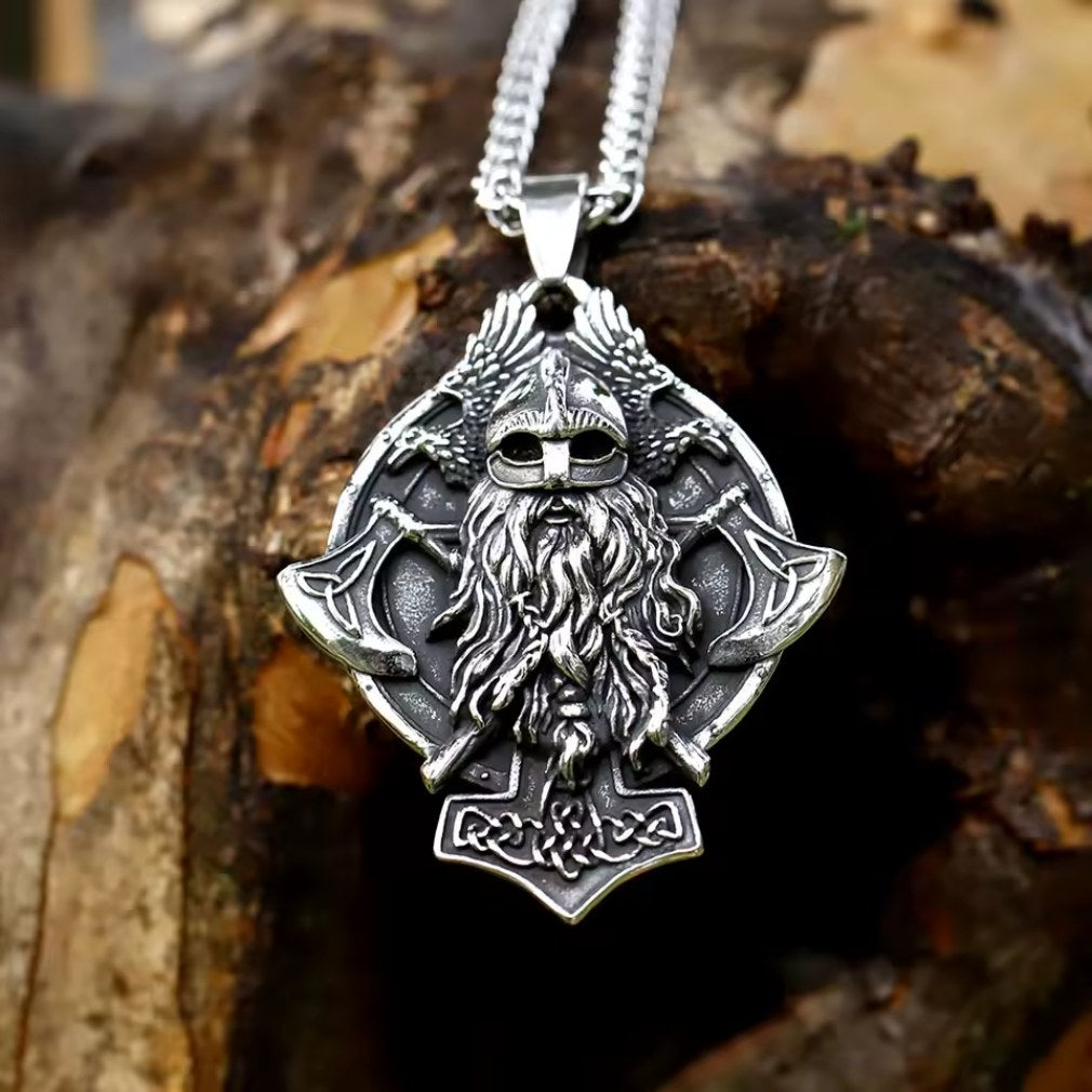 Odin  & Mjolnir keltisches Kreuz Halskette mit Anhänger Edelstahl