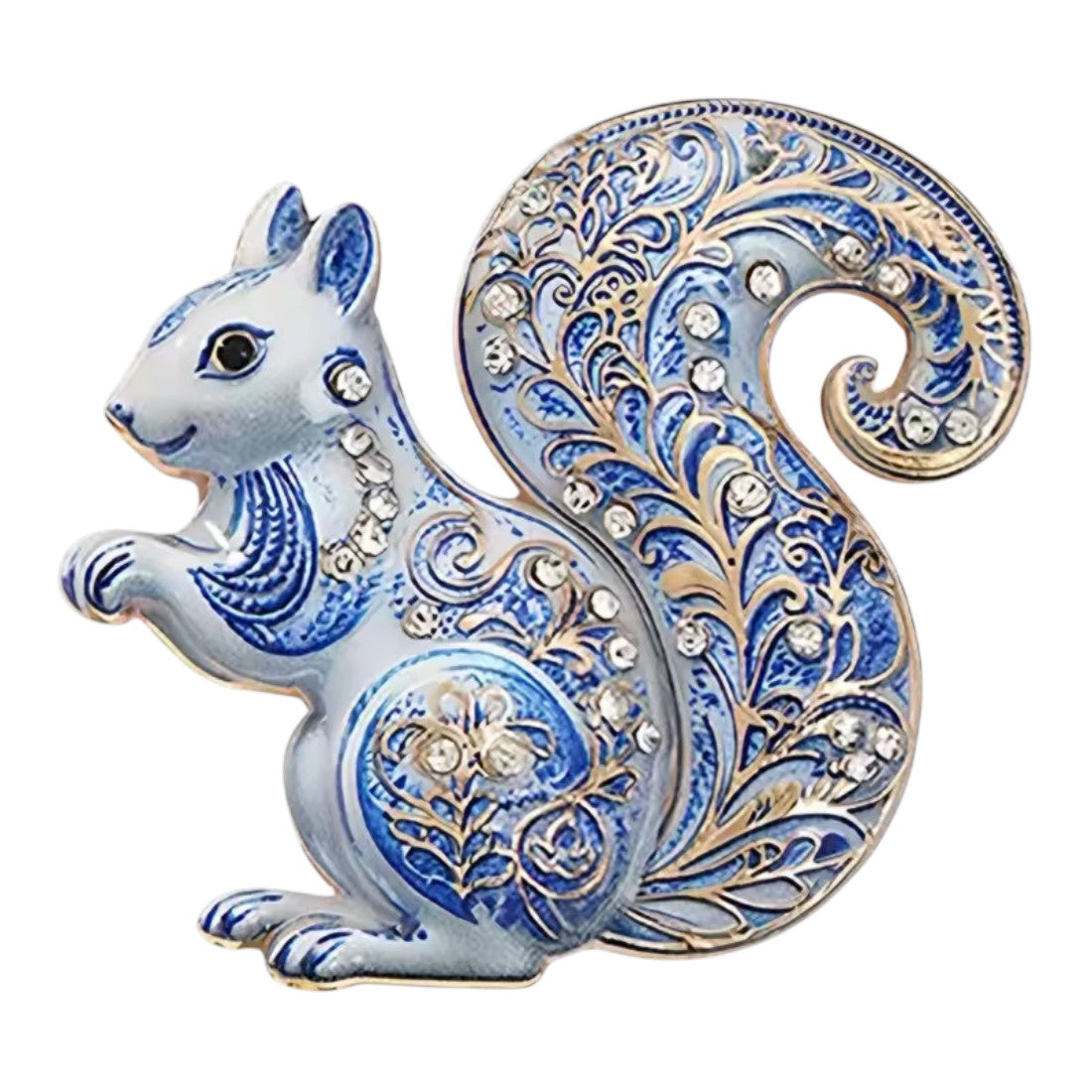 Eichhörnchen Brosche blau silber weißer Hintergrund Frontansicht