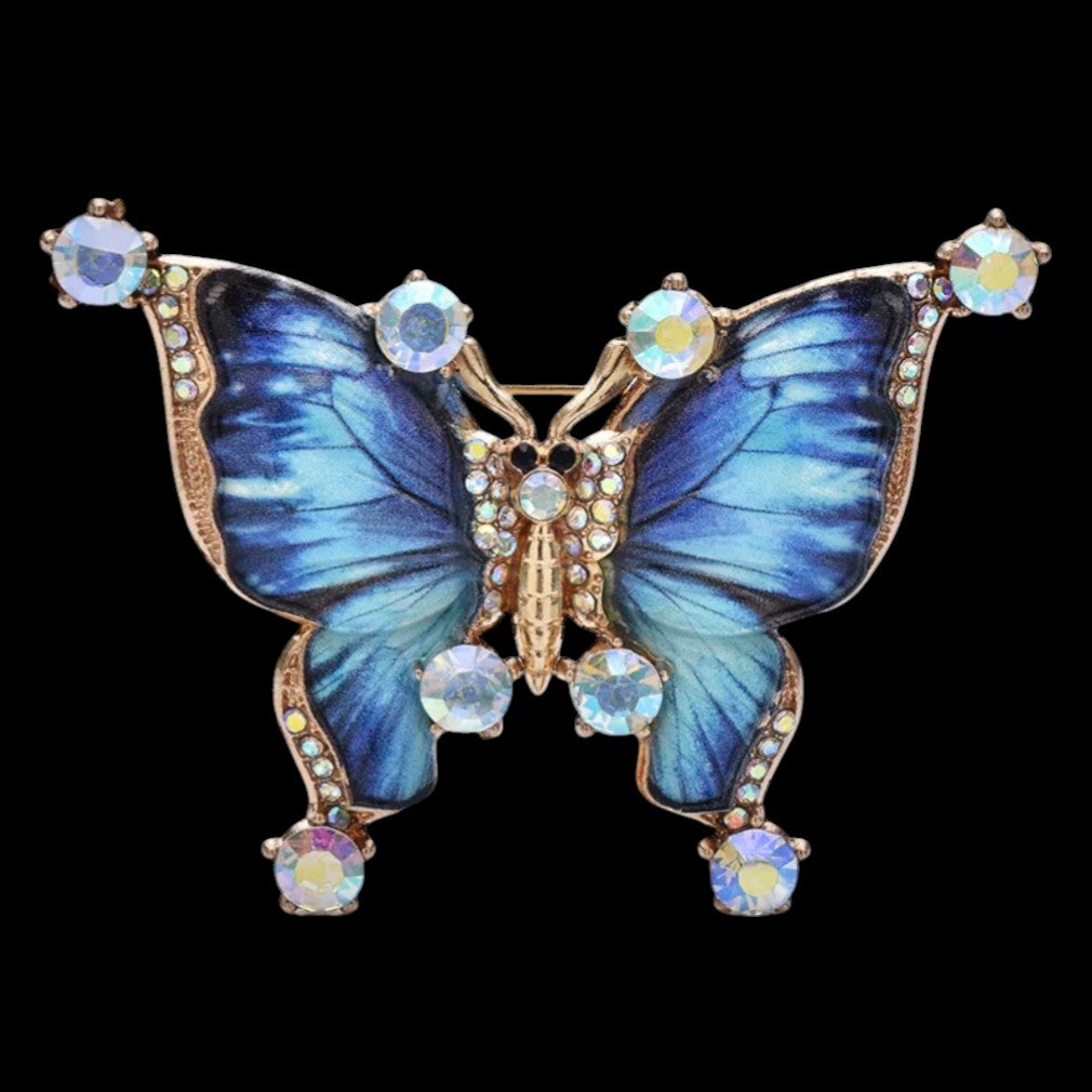 Romantische Schmetterlings-Brosche Blau mit Email und Strass