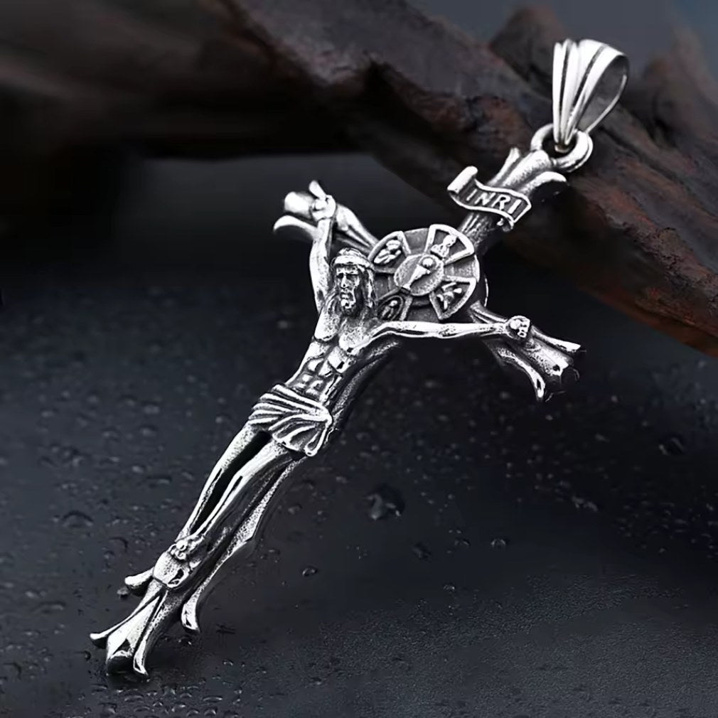 INRI Crucifix großer Anhänger "Jesus am Kreuz" silber Edelstahl