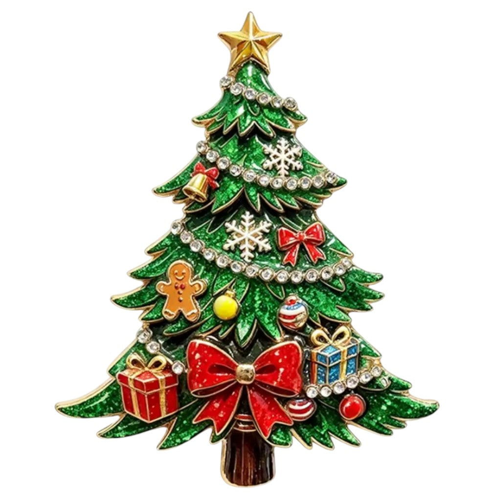 Weihnachtsbrosche Tannenbaum bunt – weißer Hintergrund