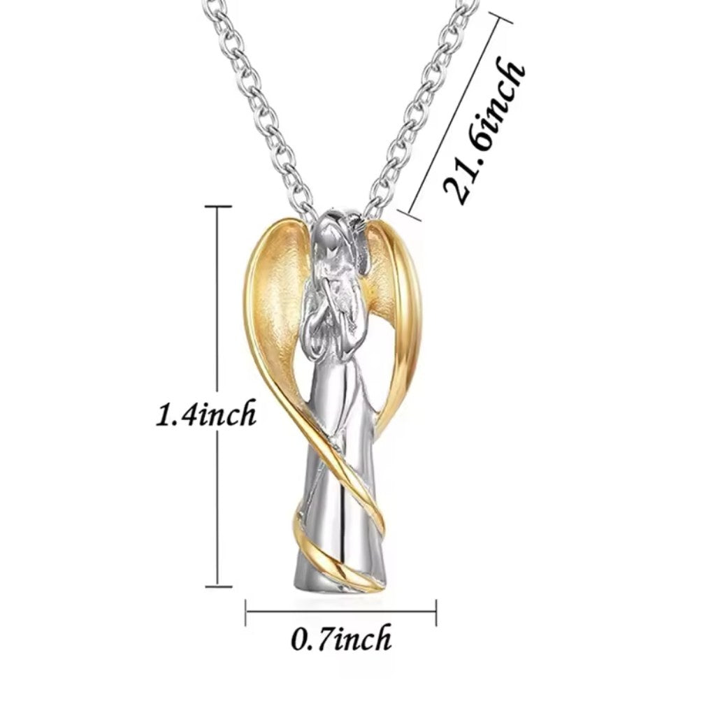 Urnen-Asche Halskette "Betender Engel" aus Edelstahl silber-gold