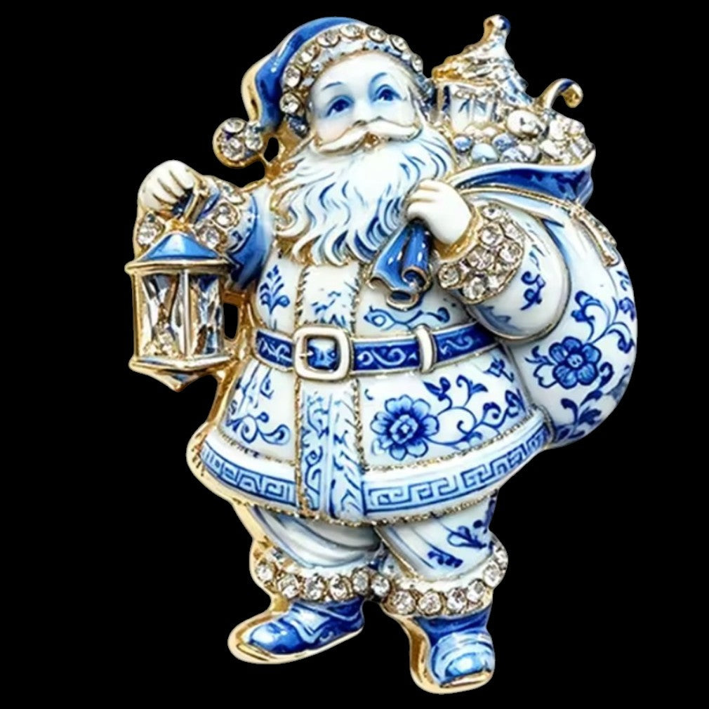 Weihnachtsbrosche Weihnachtsmann Porzellan-Stil – schwarzer Hintergrund