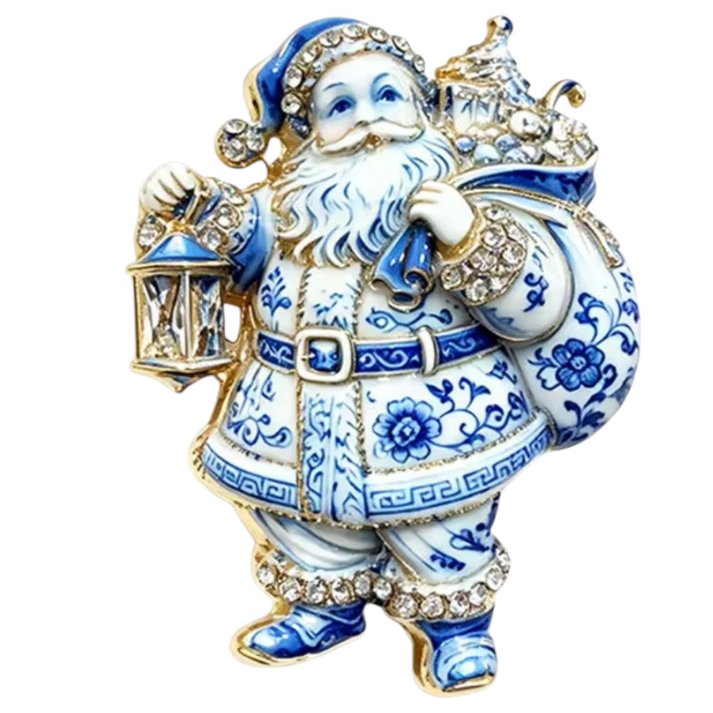 Weihnachtsbrosche Weihnachtsmann Porzellan-Stil – weißer Hintergrund