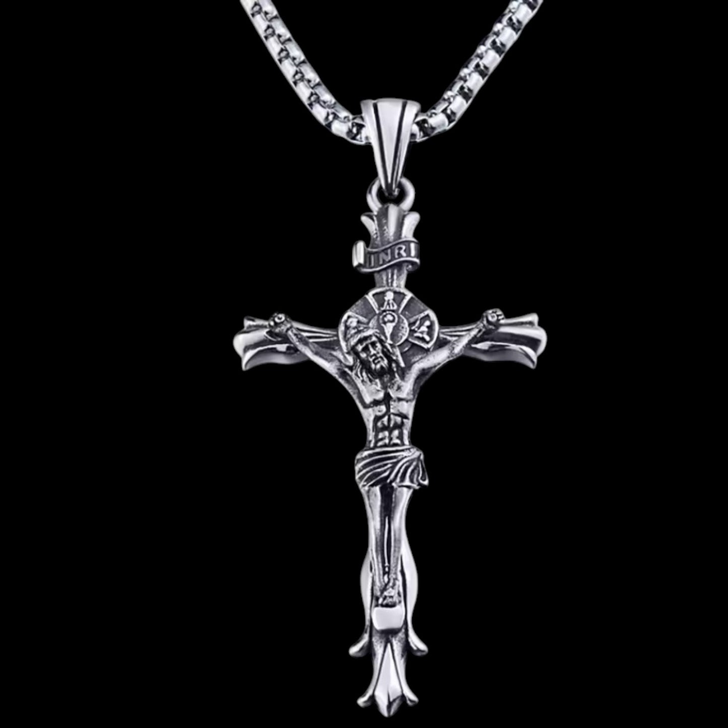 INRI Crucifix großer Anhänger "Jesus am Kreuz" silber Edelstahl