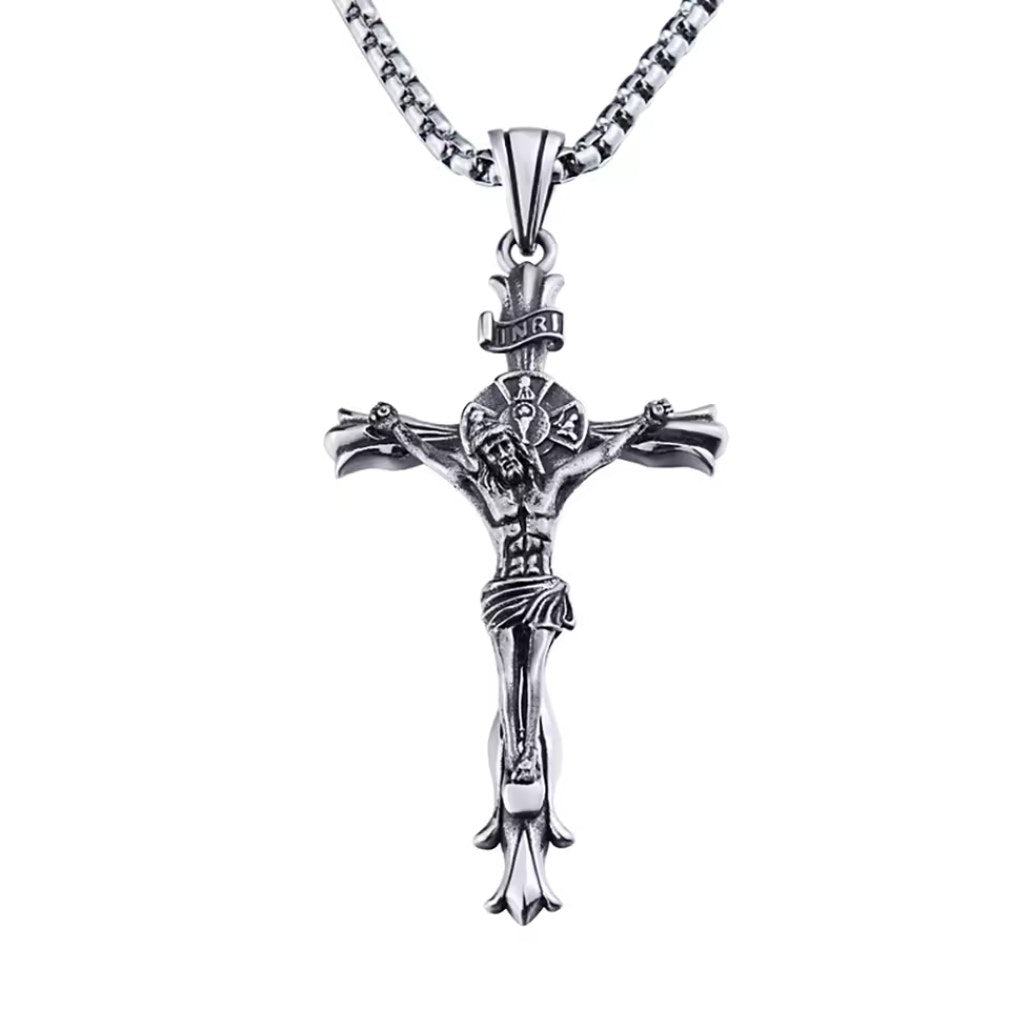 INRI Crucifix großer Anhänger "Jesus am Kreuz" silber Edelstahl