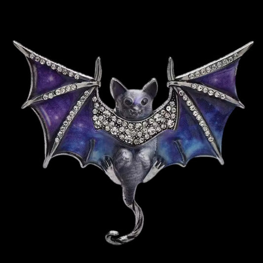 Vintage Fledermaus-Brosche mit lila Emaille und Strass