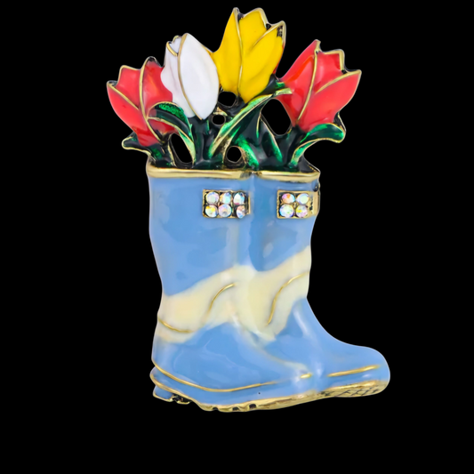 Vintage Brosche Stiefel mit Blumen