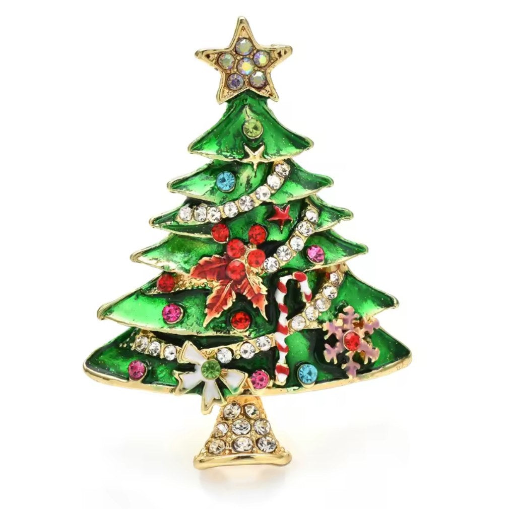 Festliche vintage Brosche "Geschmückter Weihnachtsbaum"