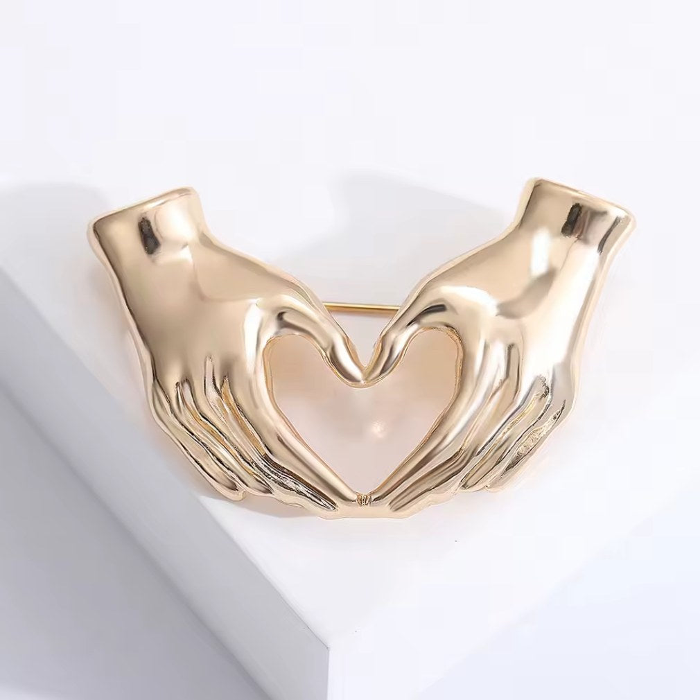 Vintage Hände-Herz Brosche – Gold
