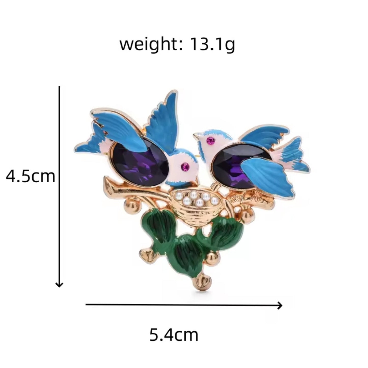 Vogelbrosche Maßangaben 5,4 x 4,5 cm Gewicht 13,1g