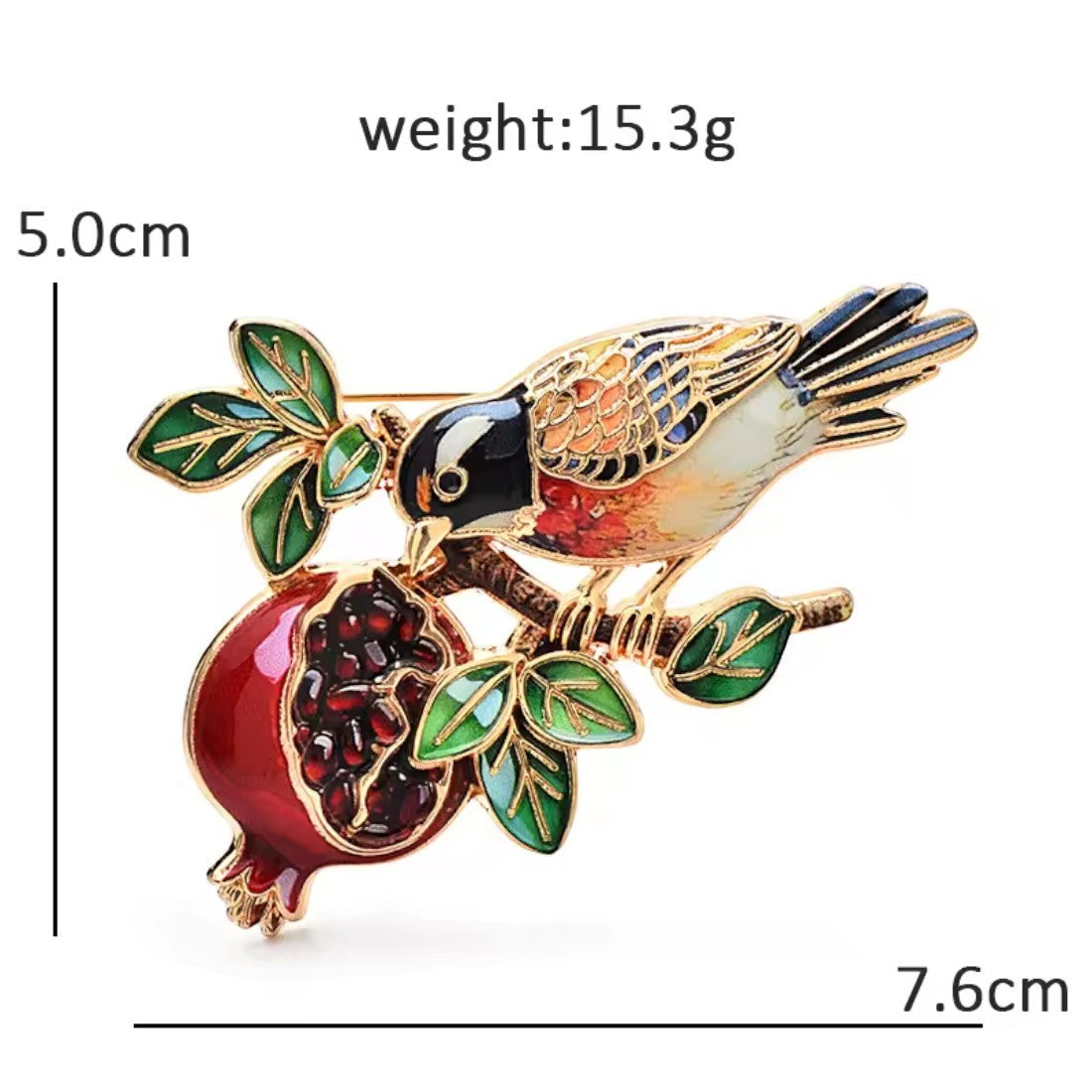 Vogelbrosche Maßangaben 7,6 x 5,0 cm Gewicht 15,3g