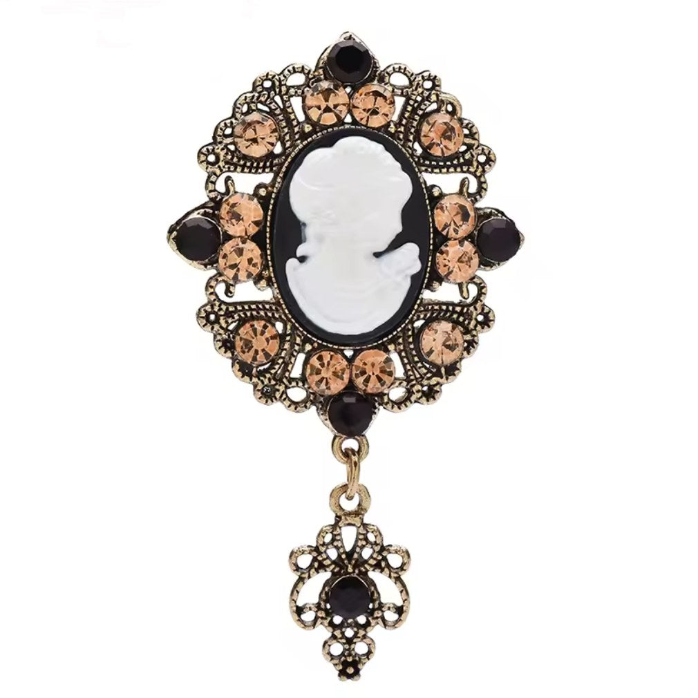 Vintage Cameo Brosche mit Anhänger – schwarz goldfarben