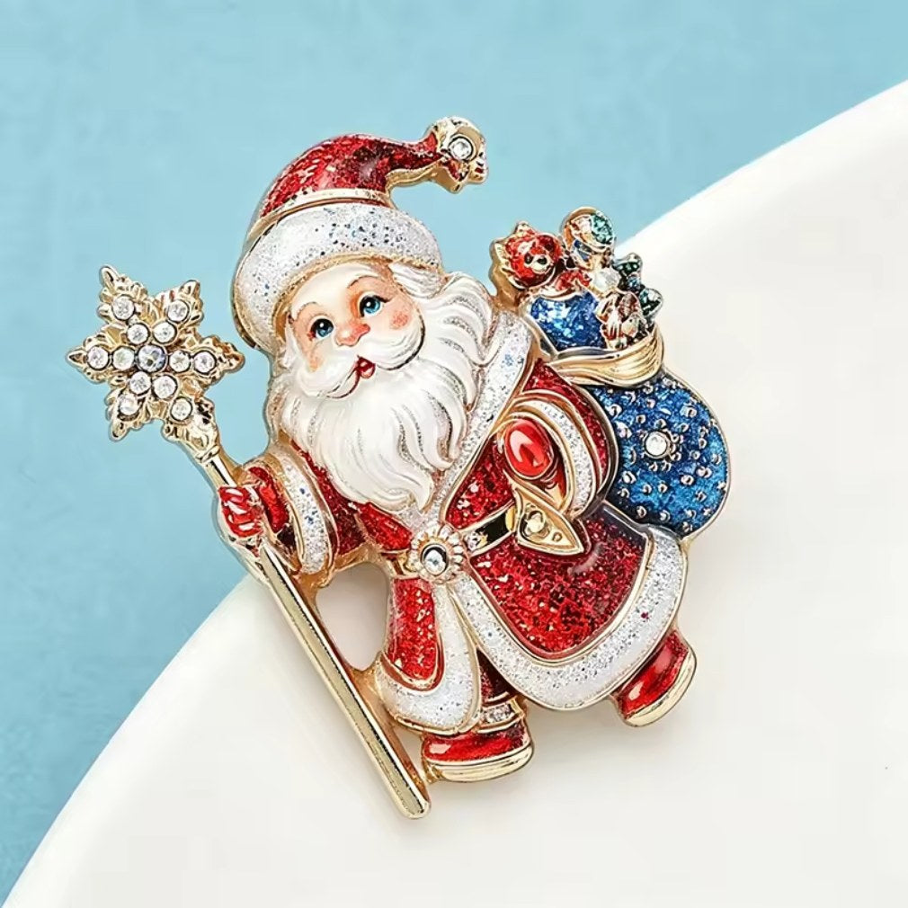 Weihnachtsmann Brosche Glitzer Strass Seitenansicht