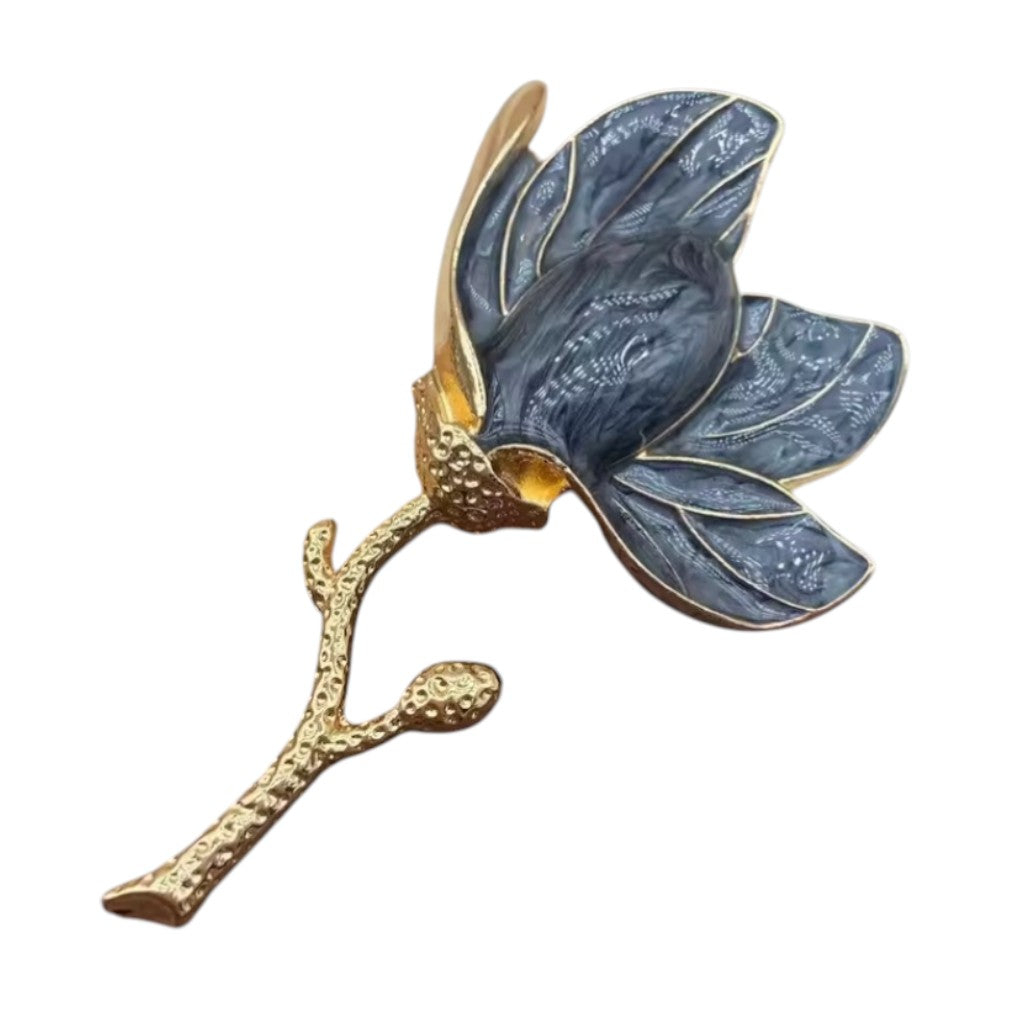 Vintage Brosche in Tulpenform gold-blau