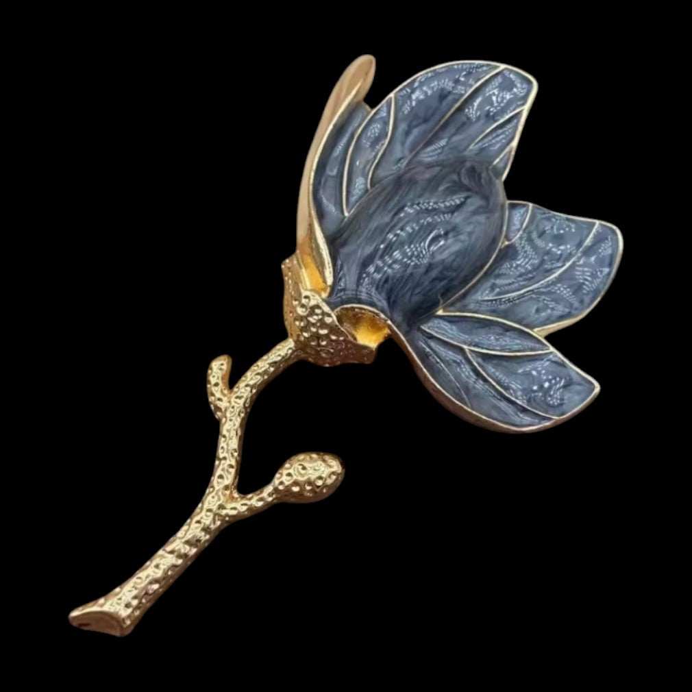Vintage Brosche in Tulpenform gold-blau