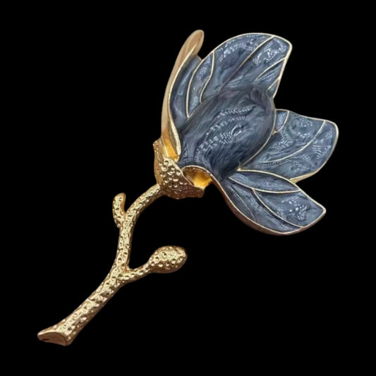 Vintage Brosche in Tulpenform gold-blau