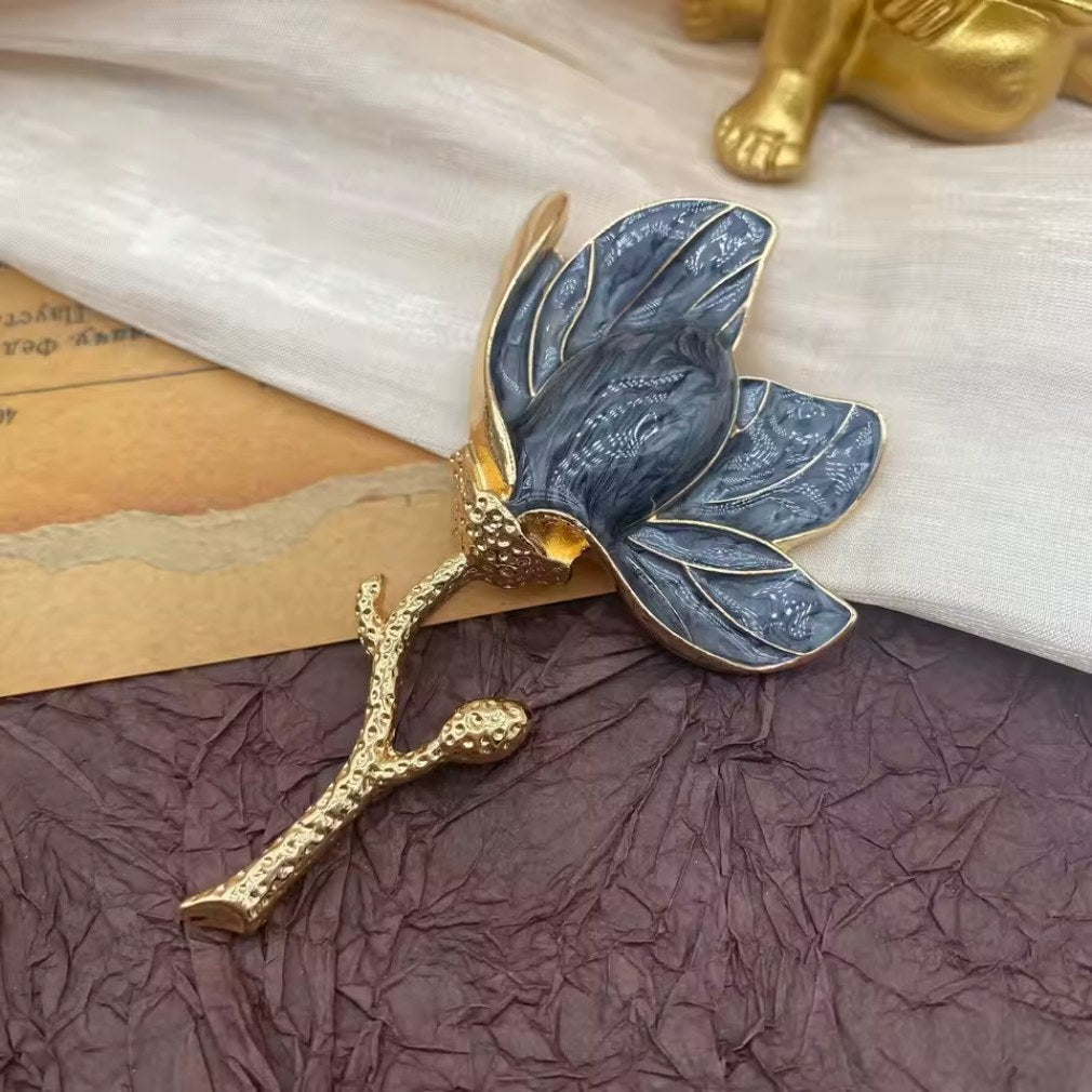 Vintage Brosche in Tulpenform gold-blau