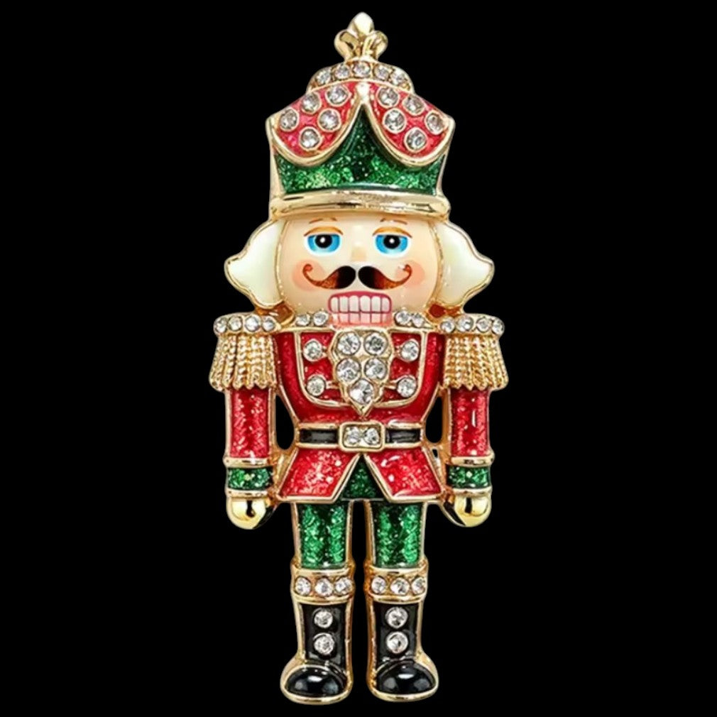 Weihnachtsbrosche Nussknacker rot-grün – schwarzer Hintergrund