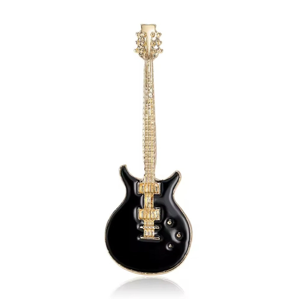 Retro Brosche E-Gitarre in schwarz Musik Accessoires