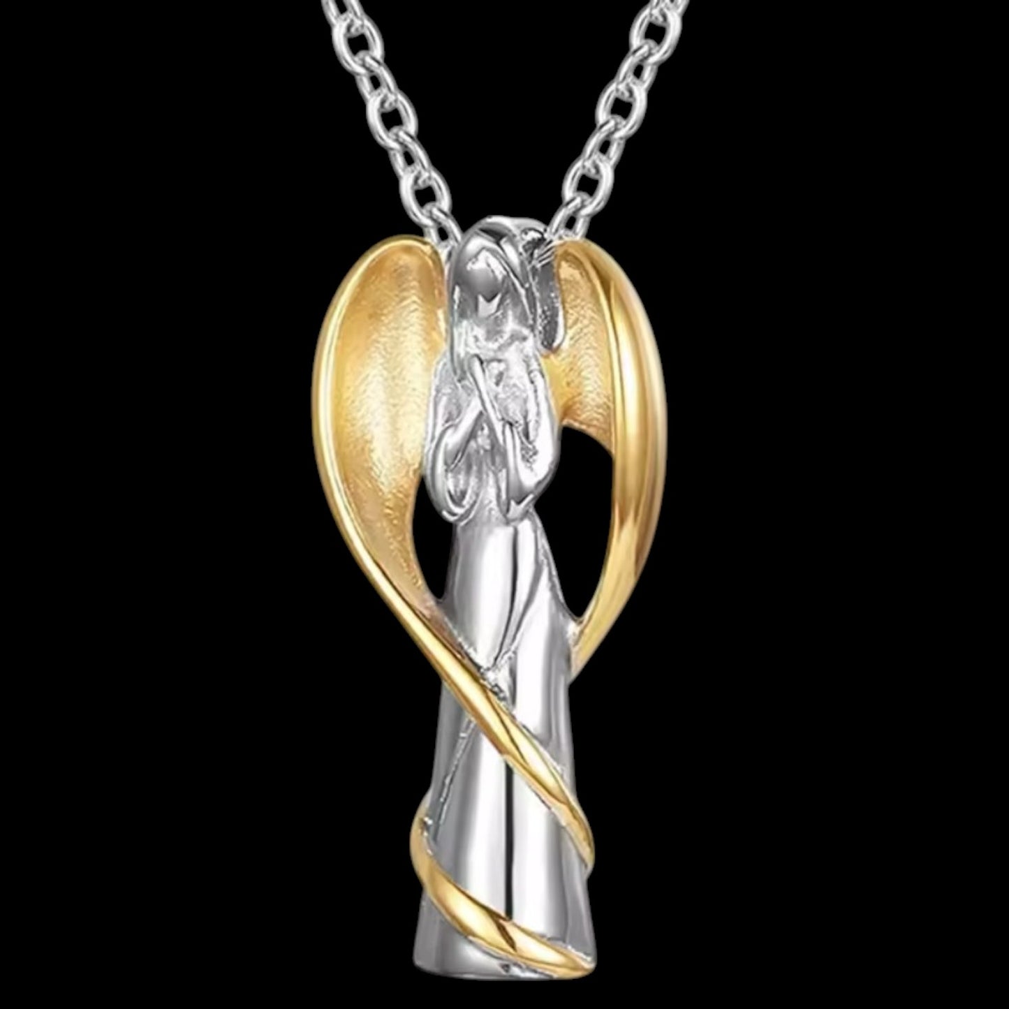 Urnen-Asche Halskette "Betender Engel" aus Edelstahl silber-gold